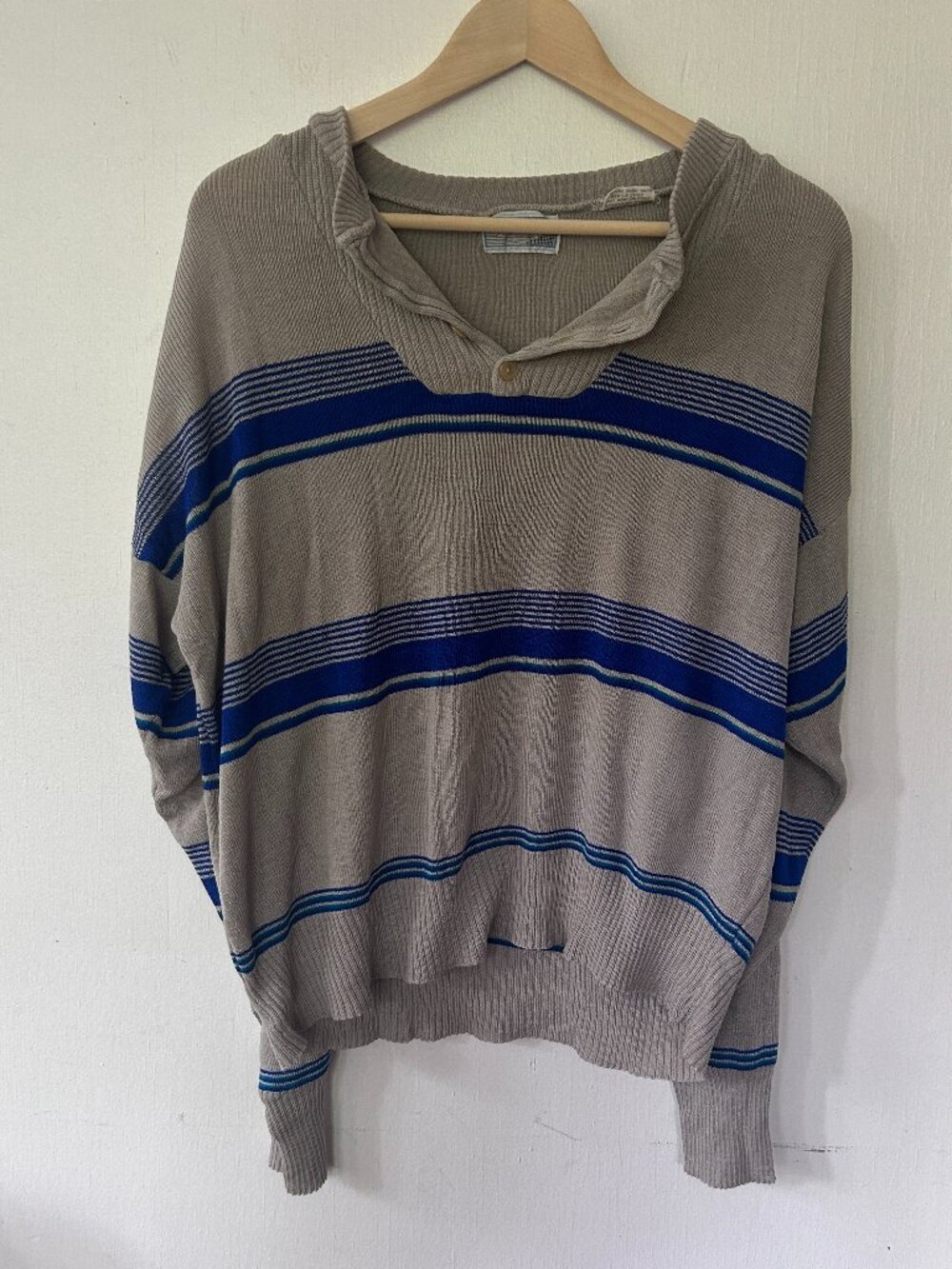 Matrix VINTAGE Striped Sweater Womens Large Gray Collared Button Neck Academia